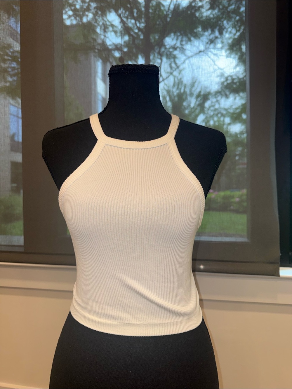Fashion Nova White Ribbed Halter Crop Tank
